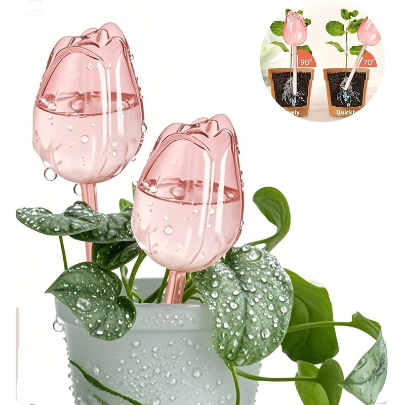 Plant Watering Globe - Bola Penyiram Tanaman Tulip Merah Muda,